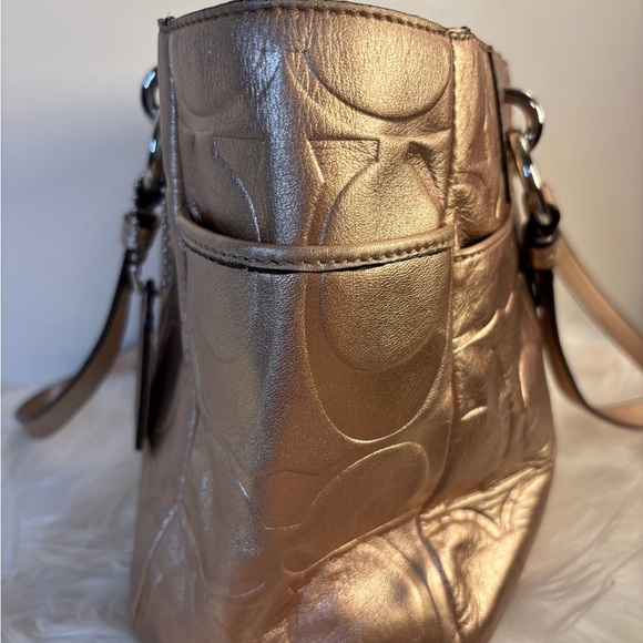 Coach Metallic Gold East West Embossed Signature Leather Tote Bag - Picture 3 of 8